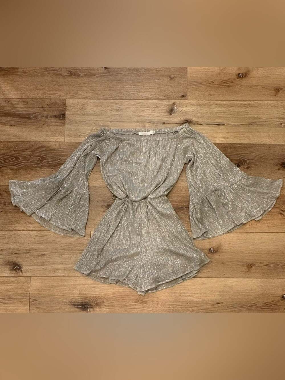Women’s Lush Metallic Silver Off-Shoulder Romper- XS